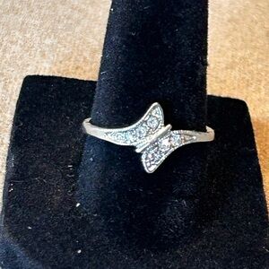 Elegant Silver Butterfly Ring with clear stones  Size 17​